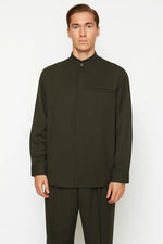 Mens Two Piece Walking Suit Solid Bend Collar Olive