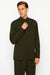 Mens Two Piece Walking Suit Solid Bend Collar Olive