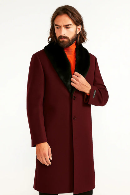 Men's Dark Burgundy ~ Wine ~ Maroon Big And Tall  Overcoat - Image 2