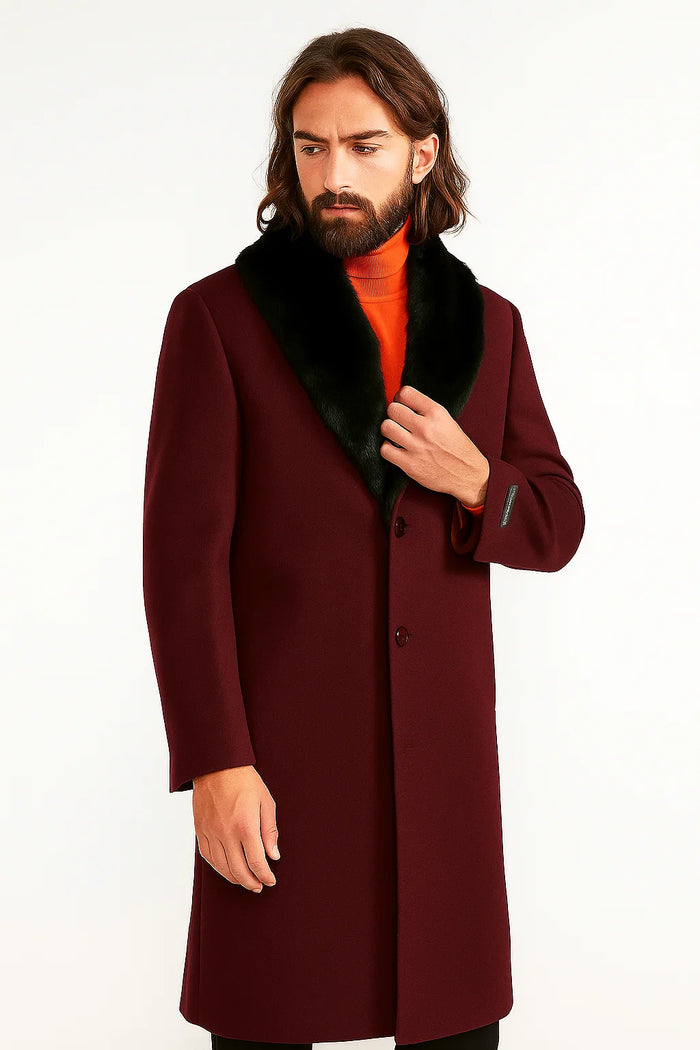 Men's Dark Burgundy ~ Wine ~ Maroon Big And Tall  Overcoat - Image 2