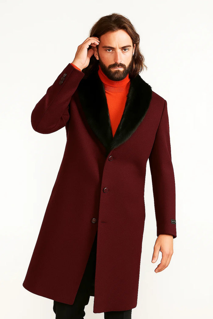 Men's Dark Burgundy ~ Wine ~ Maroon Big And Tall  Overcoat - Image 3