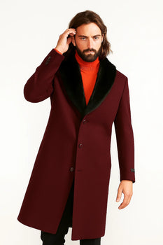 Men's Dark Burgundy ~ Wine ~ Maroon Big And Tall  Overcoat - Image 3