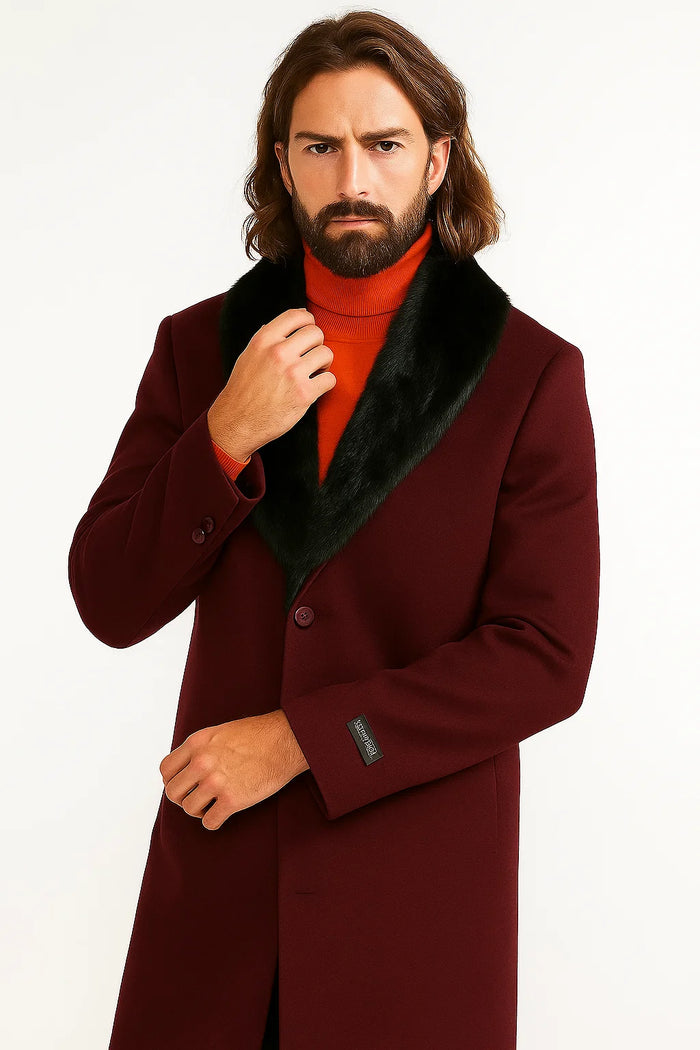 Men's Dark Burgundy ~ Wine ~ Maroon Big And Tall  Overcoat - Image 4
