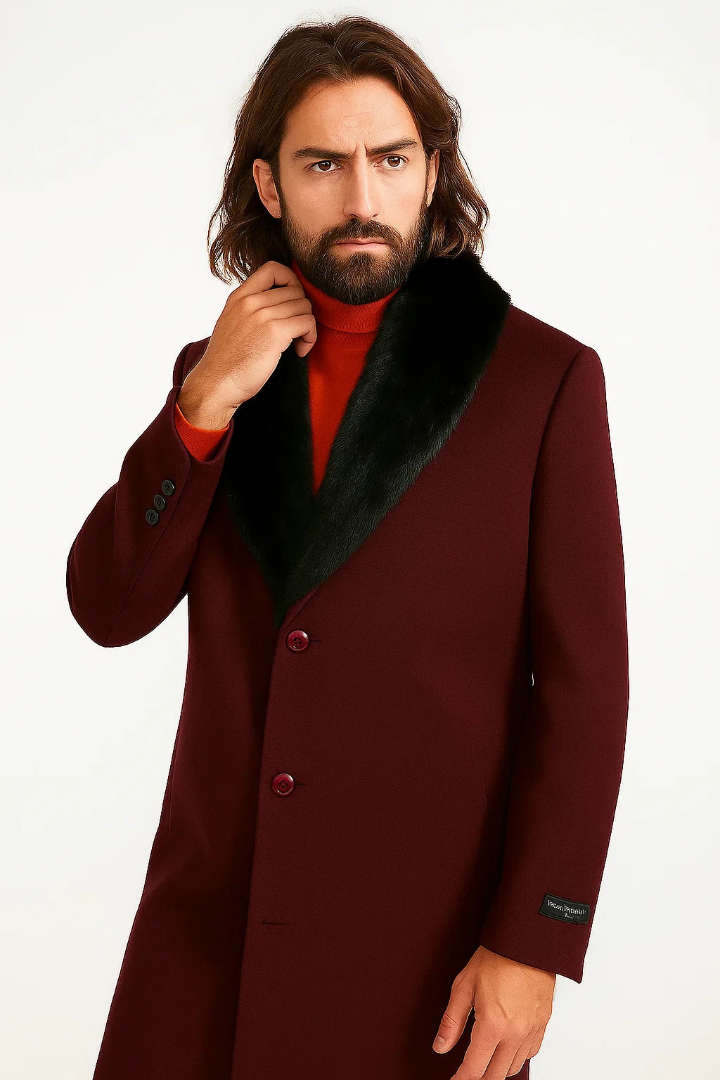 Men's Dark Burgundy ~ Wine ~ Maroon Big And Tall  Overcoat - Image 6