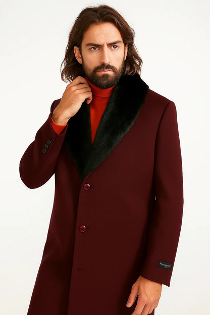 Men's Dark Burgundy ~ Wine ~ Maroon Big And Tall  Overcoat - Image 6