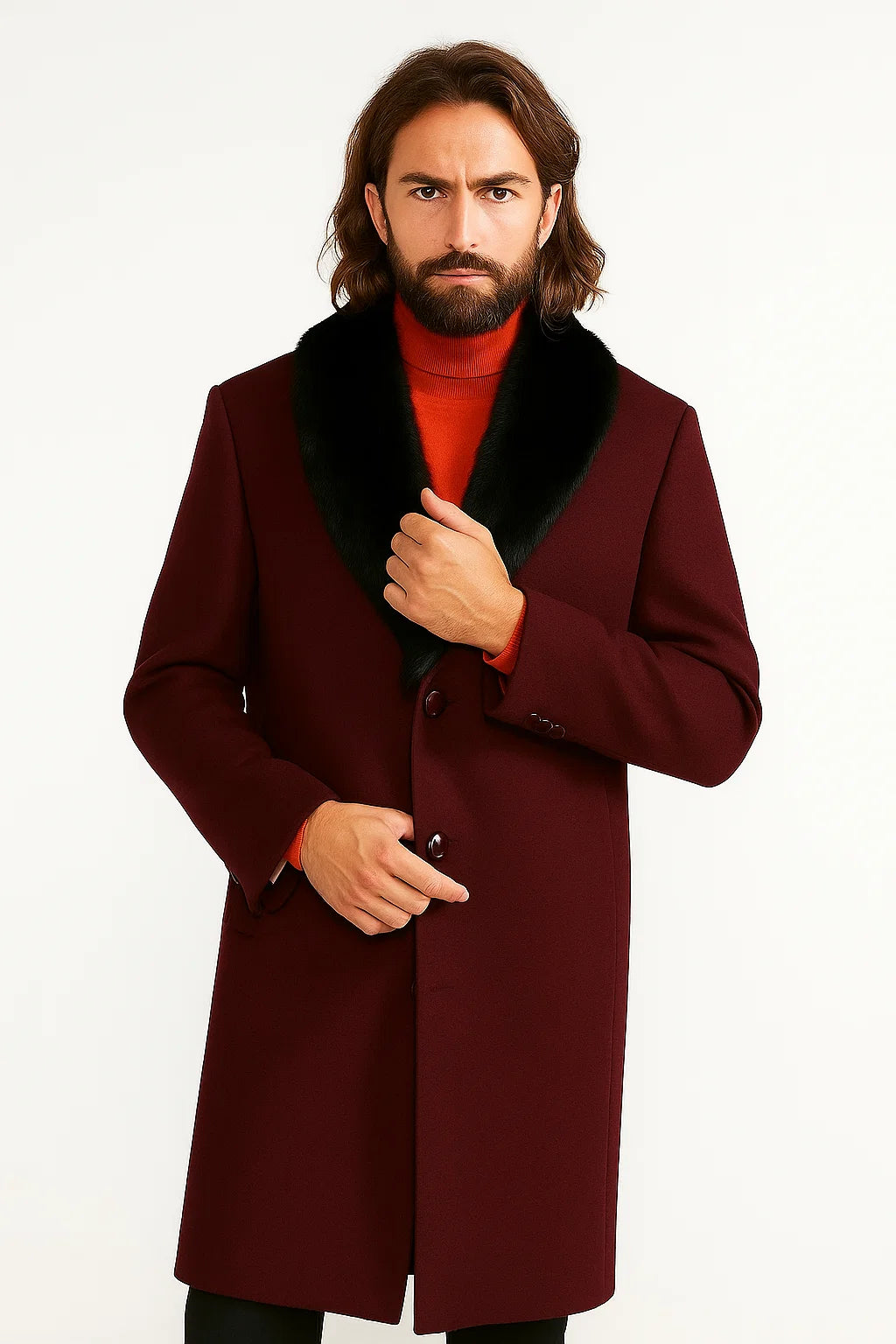Men's Dark Burgundy ~ Wine ~ Maroon Big And Tall  Overcoat - Image 8