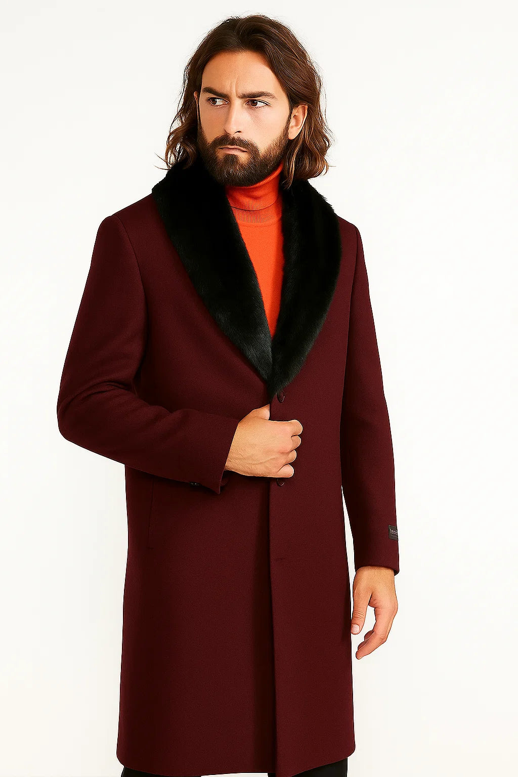 Men's Dark Burgundy ~ Wine ~ Maroon Big And Tall  Overcoat - Image 7