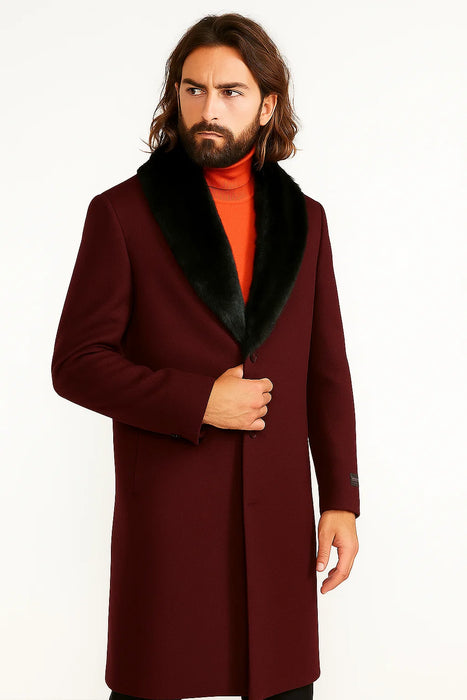Men's Dark Burgundy ~ Wine ~ Maroon Big And Tall  Overcoat