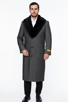 Men's Grey Full Length Wool Dress Top Coat / Overcoat