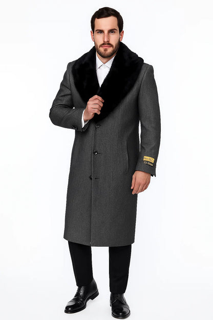 Men's Grey Full Length Wool Dress Top Coat / Overcoat - Image 2