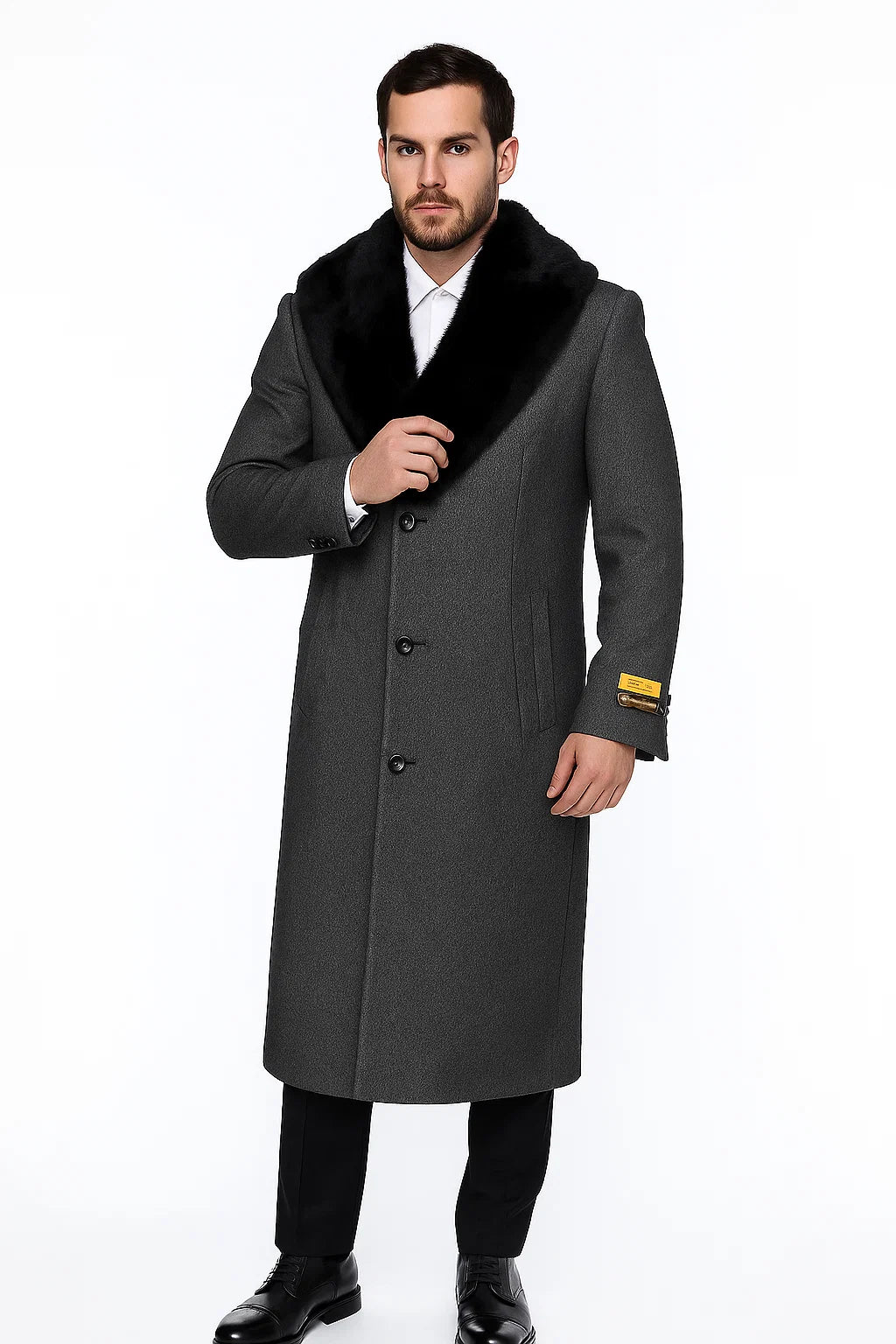 Men's Grey Full Length Wool Dress Top Coat / Overcoat - Image 6