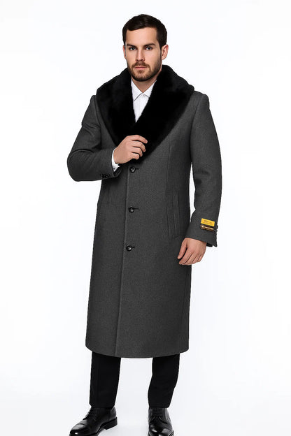Men's Grey Full Length Wool Dress Top Coat / Overcoat - Image 6