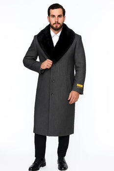 Men's Grey Full Length Wool Dress Top Coat / Overcoat - Image 8