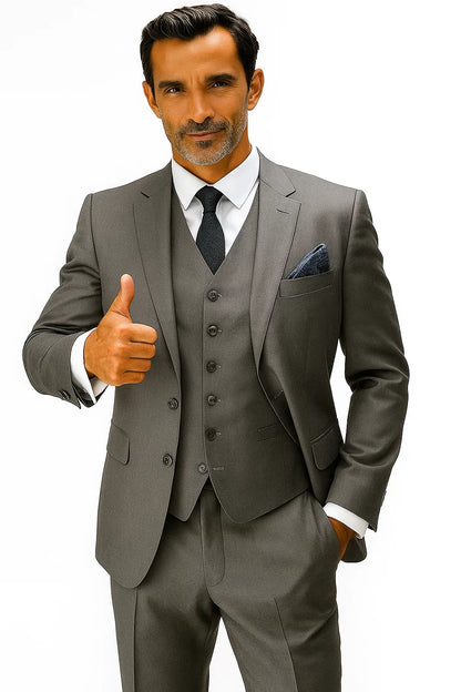 Statement Suits - Plaid Suits - Business Suits Italian Vested Suits Grey - 100% Percent Wool Fabric Suit - Worsted Wool Business Suit