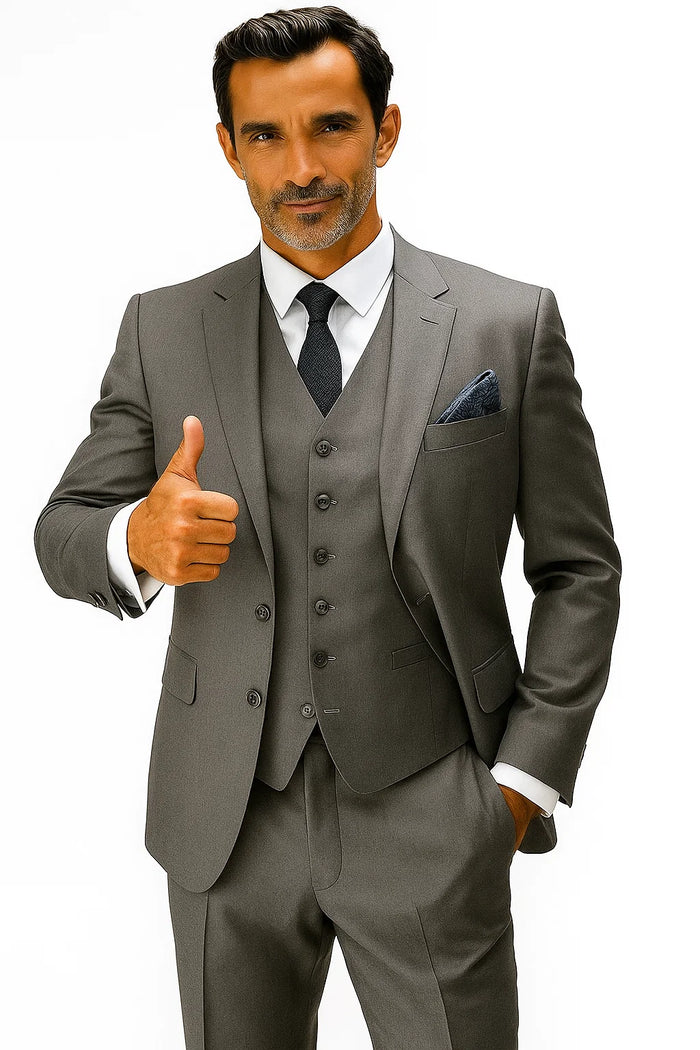 Statement Suits - Plaid Suits - Business Suits Italian Vested Suits Grey - 100% Percent Wool Fabric Suit - Worsted Wool Business Suit
