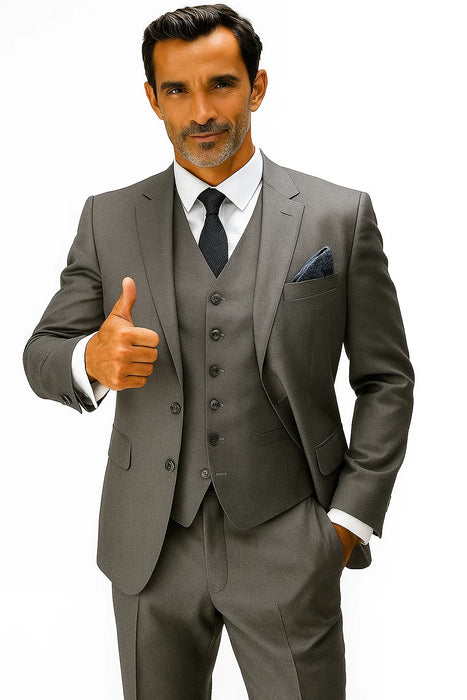 Statement Suits - Plaid Suits - Business Suits Italian Vested Suits Grey - 100% Percent Wool Fabric Suit - Worsted Wool Business Suit