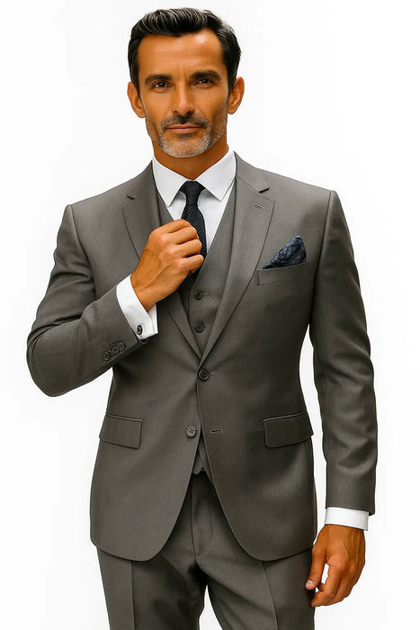 Statement Suits - Plaid Suits - Business Suits Italian Vested Suits Grey - 100% Percent Wool Fabric Suit - Worsted Wool Business Suit