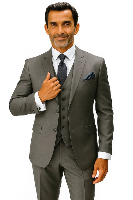 Statement Suits - Plaid Suits - Business Suits Italian Vested Suits Grey - 100% Percent Wool Fabric Suit - Worsted Wool Business Suit