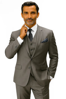 Statement Suits - Plaid Suits - Business Suits Italian Vested Suits Grey - 100% Percent Wool Fabric Suit - Worsted Wool Business Suit