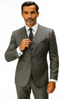 Statement Suits - Plaid Suits - Business Suits Italian Vested Suits Grey - 100% Percent Wool Fabric Suit - Worsted Wool Business Suit