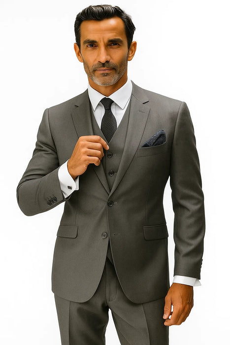 Statement Suits - Plaid Suits - Business Suits Italian Vested Suits Grey - 100% Percent Wool Fabric Suit - Worsted Wool Business Suit