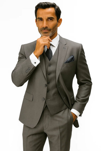 Statement Suits - Plaid Suits - Business Suits Italian Vested Suits Grey - 100% Percent Wool Fabric Suit - Worsted Wool Business Suit