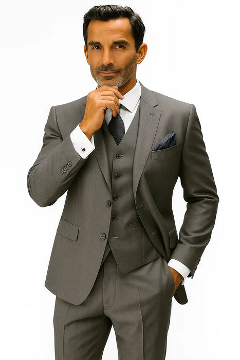 Statement Suits - Plaid Suits - Business Suits Italian Vested Suits Grey - 100% Percent Wool Fabric Suit - Worsted Wool Business Suit