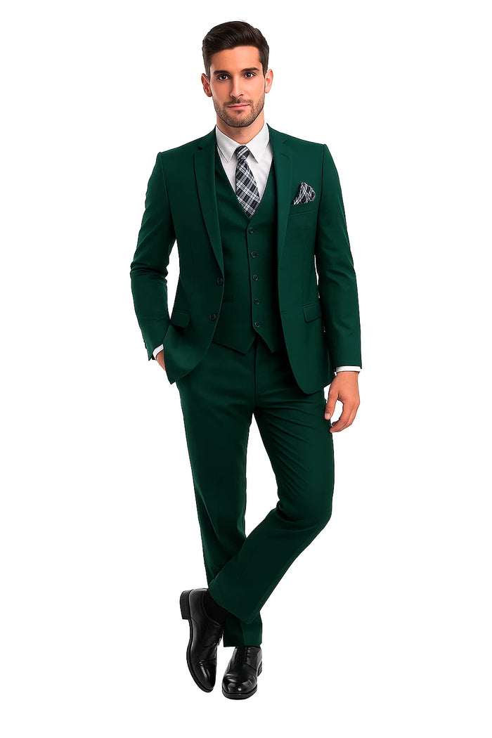 Mens Forest Green 3 Piece 2 Button Slim Fit Suit - Image 2