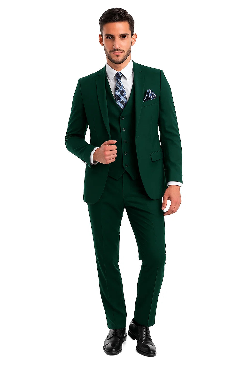 Mens Forest Green 3 Piece 2 Button Slim Fit Suit - Image 3
