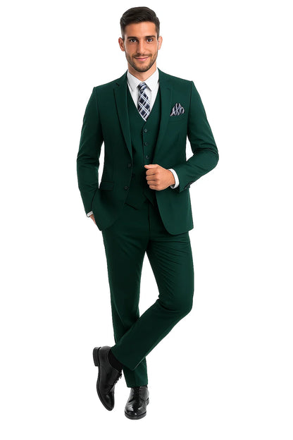 Mens Forest Green 3 Piece 2 Button Slim Fit Suit - Image 4