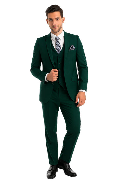 Mens Forest Green 3 Piece 2 Button Slim Fit Suit - Image 6