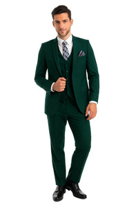 Mens Forest Green 3 Piece 2 Button Slim Fit Suit