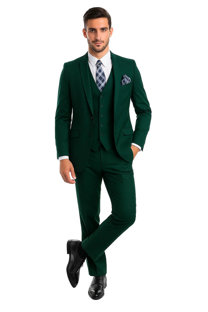 Mens Forest Green 3 Piece 2 Button Slim Fit Suit - Image 7