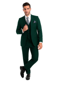 Mens Forest Green 3 Piece 2 Button Slim Fit Suit