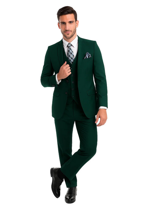 Mens Forest Green 3 Piece 2 Button Slim Fit Suit