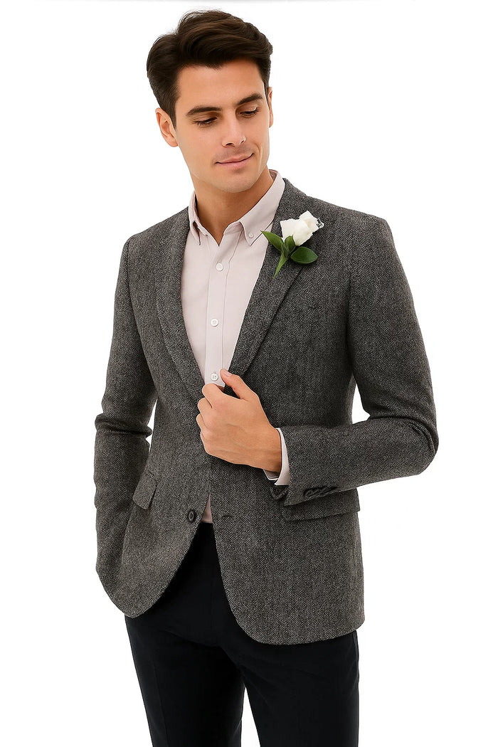 Mens Blazer Tweed Blazer Herringbone Blazer - Z-Gray - Image 2