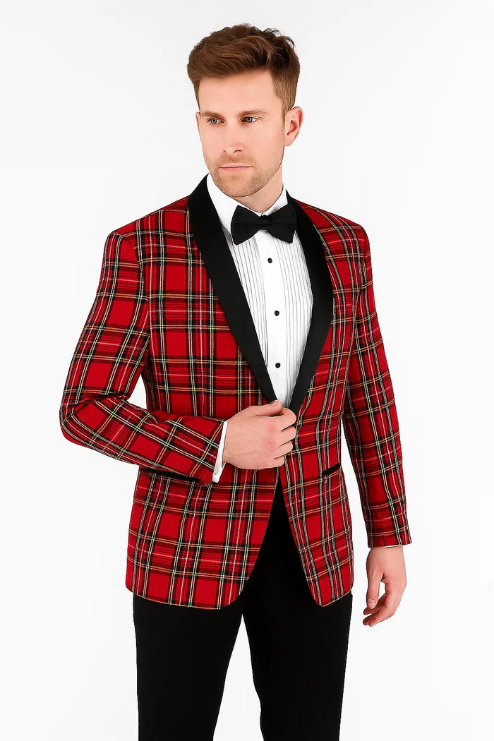 Big and & Tall Red and Black Pattern Blazer Sport Coat - Image 6