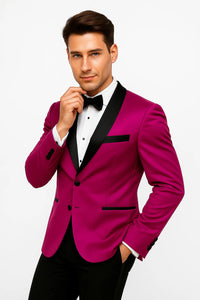 Mens Fuchsia Pink Satin Tuxedo Jacket with Black Peak Lapel – Bold Slim Fit Formal Suit - Image 6