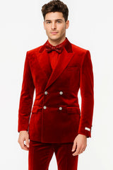 Velvet Suits - Double Breasted Suits - Slim Fit Suit Burgundy