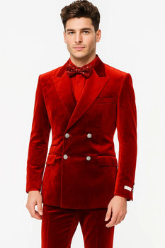 Velvet Suits - Double Breasted Suits - Slim Fit Suit Burgundy