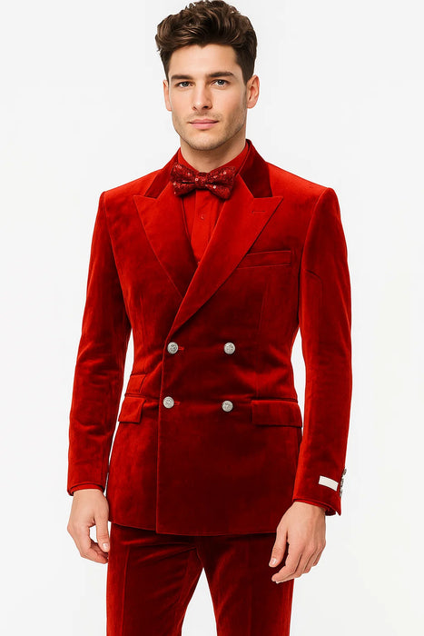 Velvet Suits - Double Breasted Suits - Slim Fit Suit Burgundy
