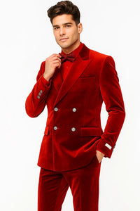Velvet Suits - Double Breasted Suits - Slim Fit Suit Burgundy