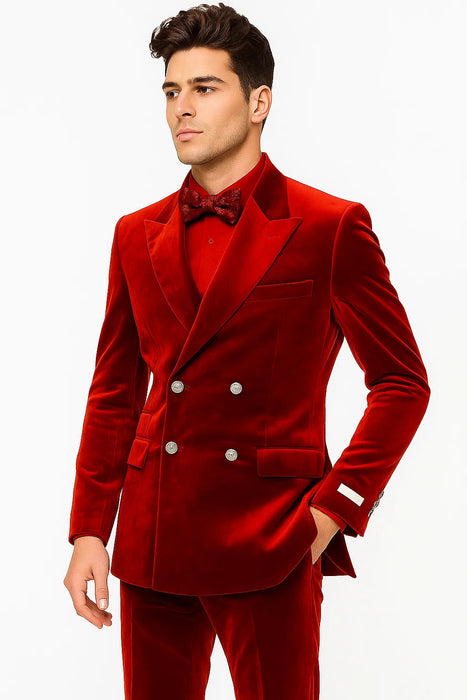 Velvet Suits - Double Breasted Suits - Slim Fit Suit Burgundy