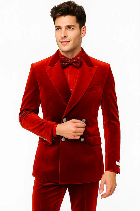 Velvet Suits - Double Breasted Suits - Slim Fit Suit Burgundy