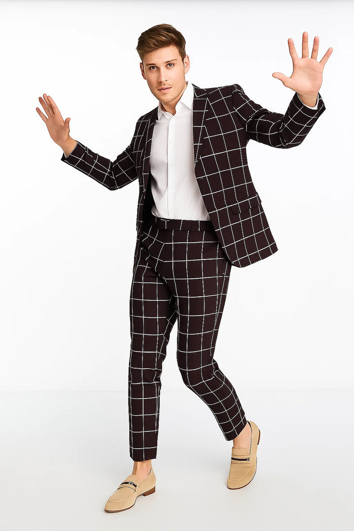 Black Plaid Suit - Black and Bold White Windowpane Suit - 2 Button Suit - Image 8