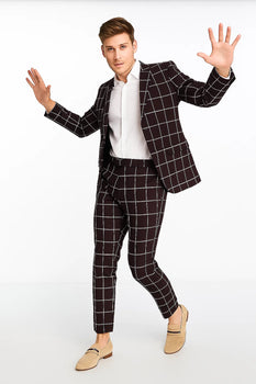 Black Plaid Suit - Black and Bold White Windowpane Suit - 2 Button Suit - Image 8