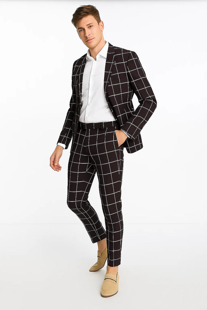 Black Plaid Suit - Black and Bold White Windowpane Suit - 2 Button Suit - Image 7