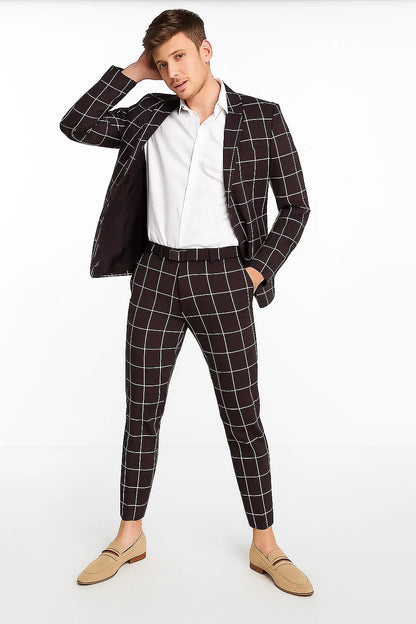 Black Plaid Suit - Black and Bold White Windowpane Suit - 2 Button Suit - Image 2