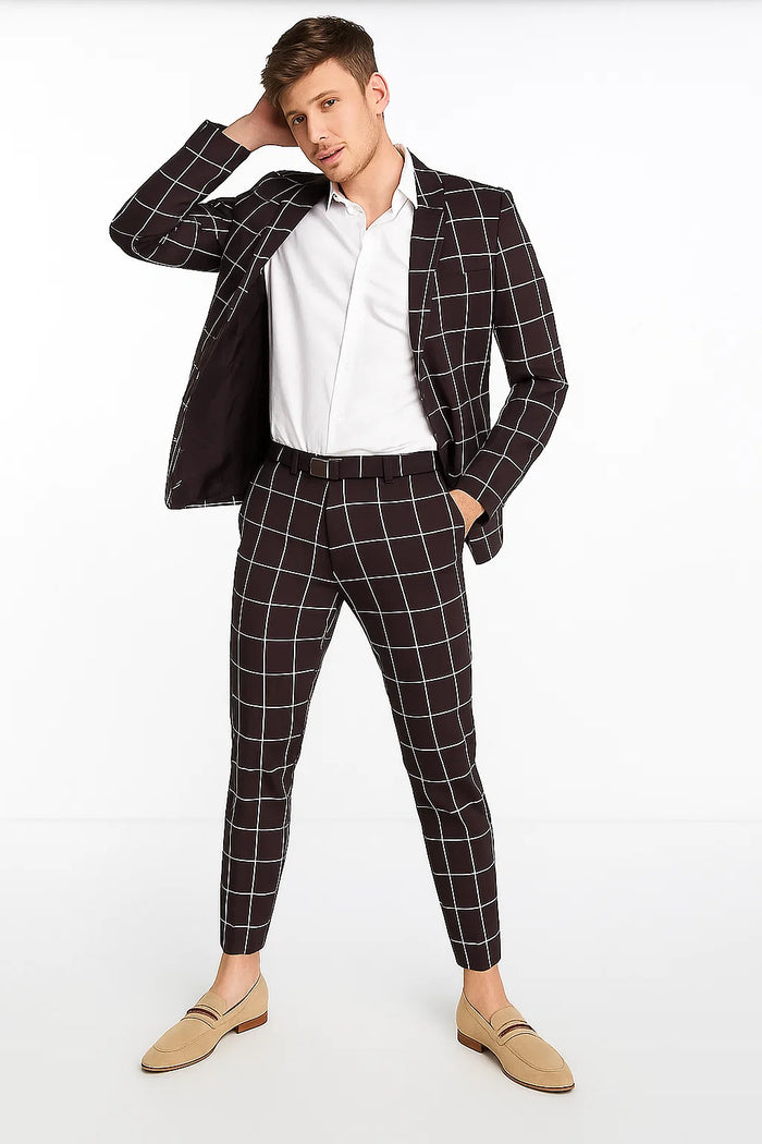 Black Plaid Suit - Black and Bold White Windowpane Suit - 2 Button Suit - Image 2