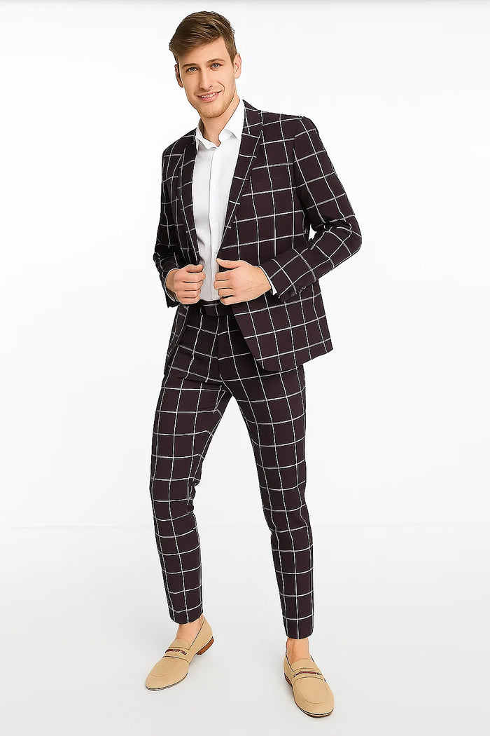 Black Plaid Suit - Black and Bold White Windowpane Suit - 2 Button Suit - Image 3